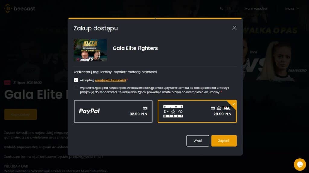 Jak kupić Elite Fighters PPV? Krok 3