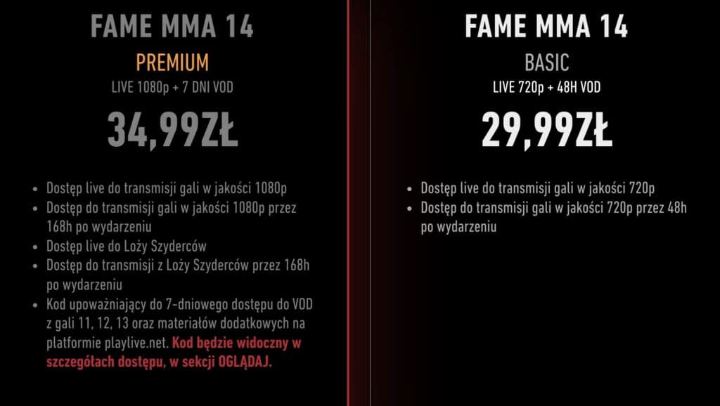 FAME MMA 14 PPV pakiety